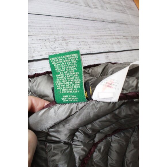 LL Bean Ultralight 850 Down Hooded Coat Three Quarter Length Dark Plum XL - Picture 8 of 12